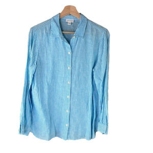 J. Jill Petite Love Linen Blue White  Oversized Pinstripe